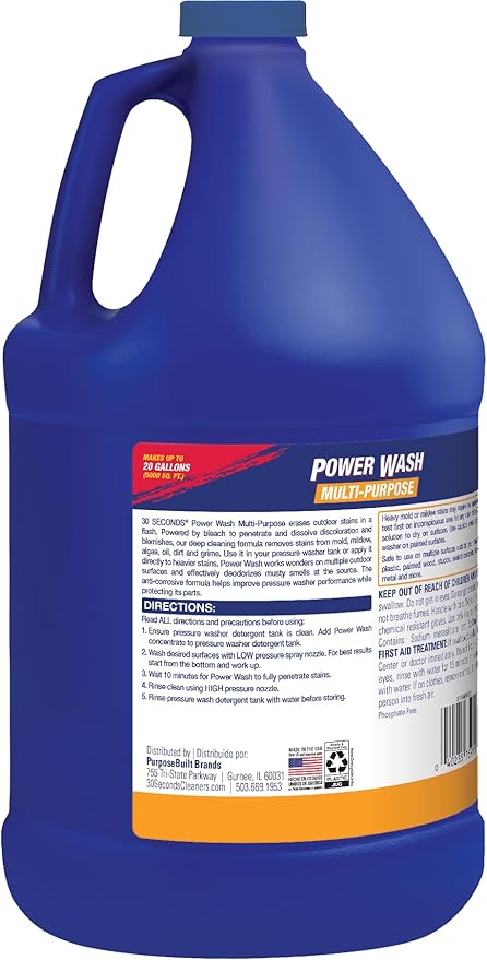 30 SECONDS Pressure Washer Concentrated Cleaner – Power Cleans Stains from Algae, Mold & Mildew, Dirt, Grime – Makes up to 20 Gallons