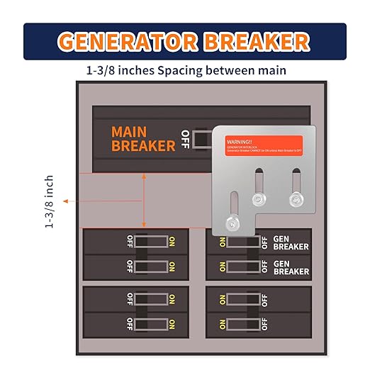Generator Interlock Kit Compatible with Square D QO or Homeline 150 or 200 amp Panels, 1 3/8 inches Spacing Between Main and Generator Breaker，Use Portable Power Sources Safely During Power Outages
