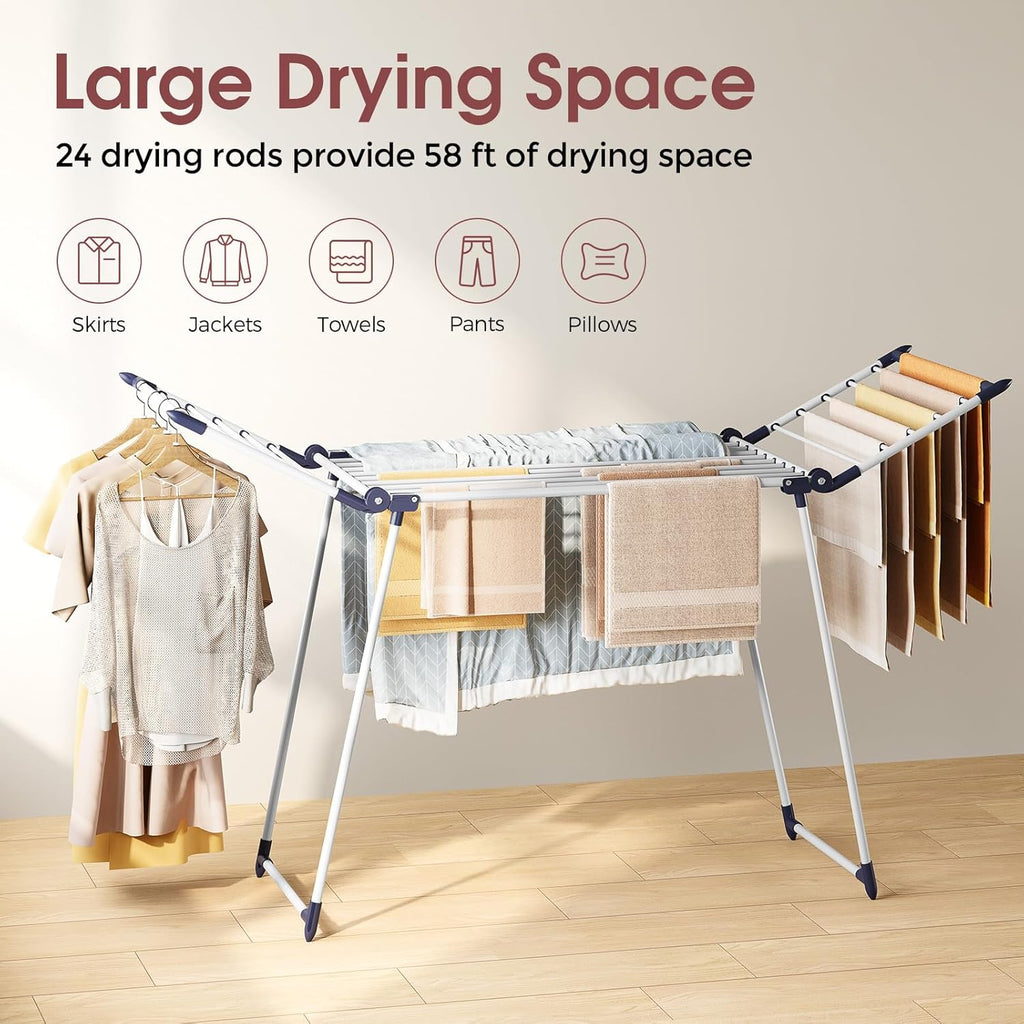 APEXCHASER Clothes Drying Rack Foldable, Large Drying Rack Clothing, Winged Laundry Rack Folding Indoor Outdoor, Metal Clothes Airer for Bedding Towel Sweater Heavy Duty, 68.9" X 22" X 39.3", White