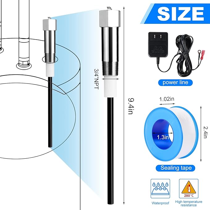 Powered Anode Rod for Water Heater(10-45 Gallon Tank) Electric Anode Rod Made of Titanium, Anti-rust, Anti-Corrosion, Reduce Scale,Water Heater Anode Rod Powered Anode Rod Titanium Anode Rod