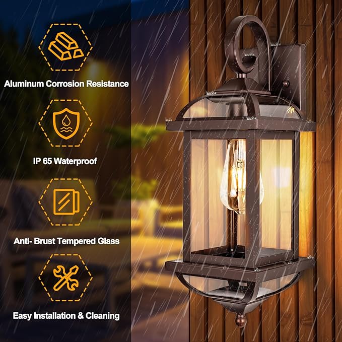 18” Large Outdoor Light Fixtures Oil Rubbed Bronze 2 Pack, Exterior Lights House Porch Lights Outside Sconces Anti-Rust Aluminum Patio Wall Lanterns Brown Wall Mount Lamps, IP65 Waterproof
