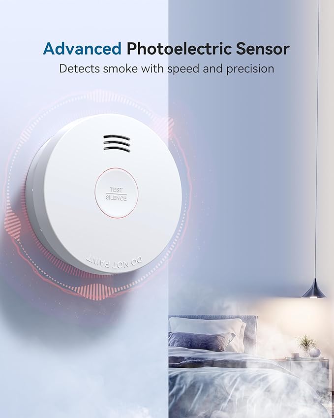 SITERWELL Smoke Detector, Smoke Detector 10 Year Battery with Photoelectric Sensor, Fire Alarm with Low Battery and Fault Warning for House and Bedroom, UL217-9th Listed, GS525A, 8 Packs