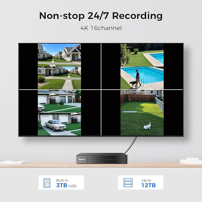 [Dual Lens+Human Tracking] Hiseeu 4K PoE Security Camera System, 4 Pcs 6MP PoE PTZ Cameras, 300°Pan 90°Tilt,Color Night Vision, Motion Detect,2 Way Audio,Smart Playback,0 Fee, 3TB HDD, 7/24 Record