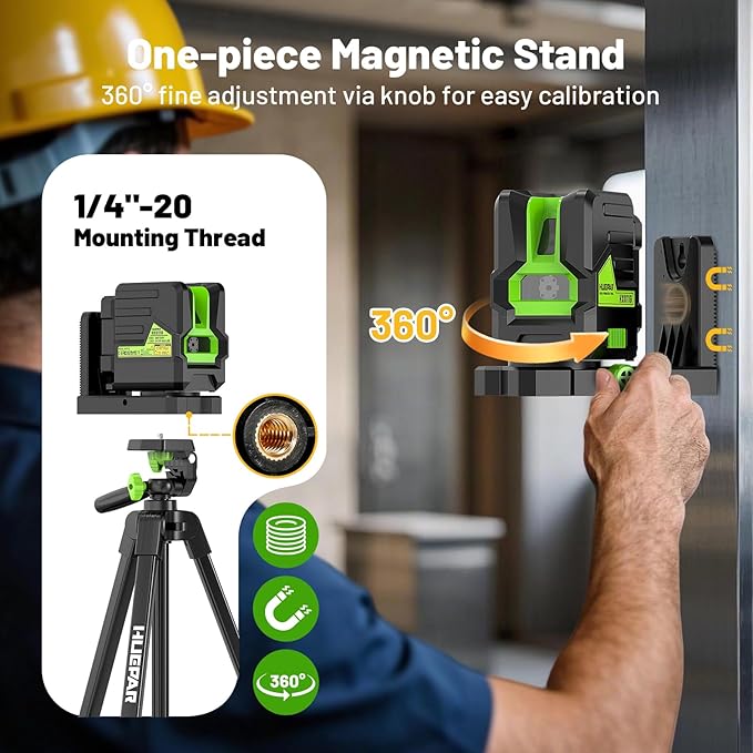 Huepar Laser Level with 60in Tripod, 1/13 High Accuracy Self Leveling Green Cross Line Lazer Leveler for Picture Hanging, Tile, Home Renovation, with Pluse Mode for Outdoor, Carry Case, Glasses