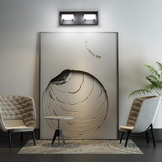 Ralbay 2 Lights Black Modern Bathroom Vanity Light Acrylic LED Modern Black Bathroom Wall Lighting Fixtures