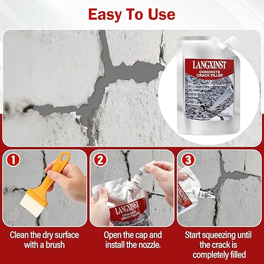 2 PCS Concrete Crack Filler, Cement Crack Repair Sealant, Self Leveling Concrete Filler for Driveways, Walkways, Patios, Outdoor Joint Repair Waterproof
