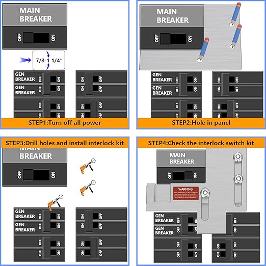 Generator Interlock Kit Compatible with Murray or Siemens 150 Amp or 200 Amp Panels, 7/8-1 1/4 inches Spacing Between Main and Branch Breaker