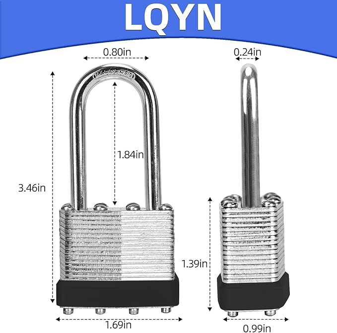 Padlocks with Same Key, LQYN 100 Pcs Laminated Keyed Padlock (1-9/16", 40mm), Keyed Alike Locks, Long Shackle, for Storage Locker, Hasp Latch, Toolbox, Sheds