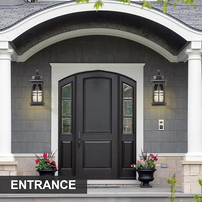 Darkaway Outdoor Light Fixtures Wall Mount, Outdoor Wall Lights Exterior Lighting Fixtures Waterproof Black Outside Wall Sconce with Seeded Glass for House Porch Hallway Garage Front Door