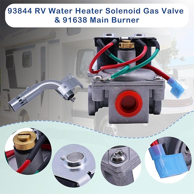93844 RV Water Heater Solenoid Gas Valve & 91638 Main Burner Kit Fit for Atwood 6 Gallon Water Heater GC6AA-10E,G6A-8E,G6A-6E,GCH6-4E,GH6-6E,Etc