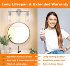 DLLT 3-Light Bathroom Light Fixtures: Chrome Modern Vanity Lights with 3 E26 Bulbs - Clear Glass Shade Bathroom Wall Lamp for Mirror Kitchen Living Room Hallway Cabinet Porch