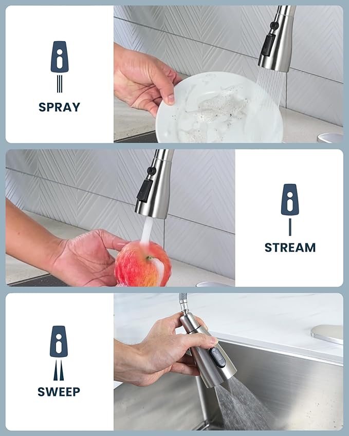 ARCORA Kitchen Faucet Spray Head Brushed Nickel, 3-Function Kitchen Sink Spray Nozzle with 9 Adapters, Kitchen Faucet Head Replacement Compatible with Moen, Delta, American Standard Faucets