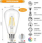 8 Pack Soft White LED Edison Bulbs 40W Equivalent, ST58 4W Vintage LED Light Bulbs for Ceiling Lights, 90 CRI, 450LM, E26 Base, Non-Dimmable, 2700K