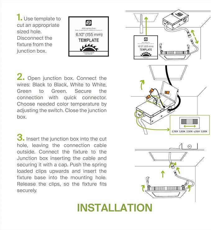 ASD 6 Pack LED Square Recessed Lighting 6 Inch, 5 CCT 2700K-5000K CRI90+, 15W 60W Eqv, Ultra Thin Dimmable Ceiling Lights with J Box, Canless Wafer Downlight, Slim Panel Light, UL Energy Star, Black