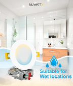 NUWATT 12 Pack, 6 Inch Ultra-Thin LED Recessed Lighting, CCT 2700K/3000K/3500K/4000K/5000K Selectable, 1050LM 15W, Dimmable, IC Rated, Wet Rated, Canless Can Light for Ceiling with Junction Box, White