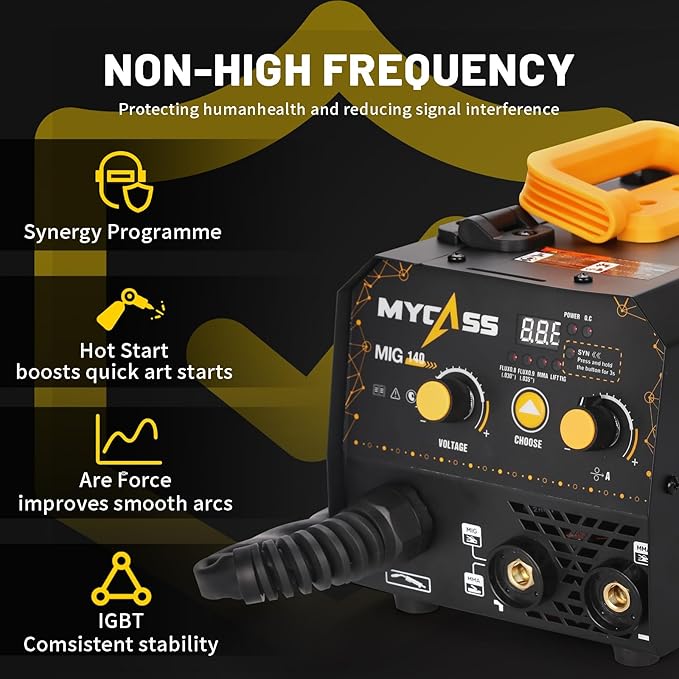 Welding Machine，MIG Welder with 2-in-1 Flux Core/Wand Welder Welder with 130 Amp 110 Volt Airless MIG Welder with Synergy IGBT Inverter Welder Portable Wire Welder