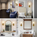 Knurled Wall Sconces Set of Two, Brass Wall Sconce Lights, 14" Gold Bathroom Wall Sconces, Glass Linear Sconce Wall Lighting, Vanity Lights Bathroom Light Fixture Wall Lights for Living Room