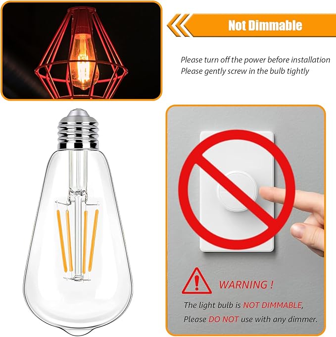 12 Pack LED Edison Bulbs 40W Equivalent, 4 Watt ST19 LED Filament Bulb, 2200K Amber White, Vintage Light Bulbs for Ceiling Light Fixtures, E26 Base, 450LM, Non-dim
