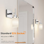 Vanity Lights Polished Chrome Bathroom Light Fixtures with White Frosted Glass Shade, Wall Sconces for Mirror Hallway Entrance, 2 Pack T001CH-L1-P2