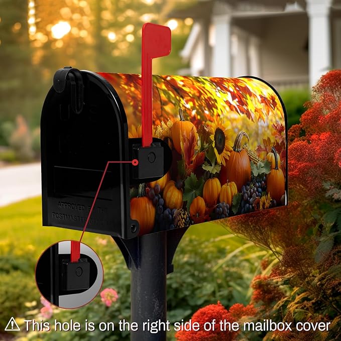 Fall Autumn Pumpkin Mailbox Covers Magnetic Standard Size 21x18 Inch Harvest Maple Leaves Letter Box Cover Fall Mailbox Post Box Wraps Yard Garden Decorations