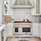 Akicon 48 Inch Freestanding Gas Range - 6.7 cu. ft. Double Rapid Convection Oven - Gas Stove with 8 Sealed Burners & a Griddle, Heavy Duty Cast Iron Grates (Copper & Stainless Steel)