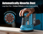 Tilswall 20V Cordless Orbital Sander, 5" Electric Palm Hand Sander Tool with Vacuum Dust Collector, Random Orbit Power Sander for Woodworking, Furniture, Deck Sanding (Battery and Charger Included)