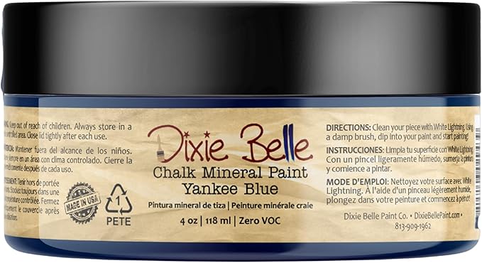 Dixie Belle Paint Company Chalk Finish Furniture Paint - Yankee Blue (4oz) - Matte Cool Navy Chic Chalk Mineral DIY Furniture Paint