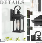 zeyu 2 Pack Outdoor Wall Sconces, 14.4 Inch Farmhouse Outdoor Porch Lights Wall Mount with Seeded Glass, Die-Cast Aluminum, Black Finish, ZD99B-2PK BK