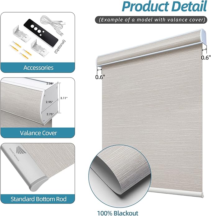 SmartWings Motorized Smart Blinds with Remote, Custom Automatic 100% Blackout Roller Shade Compatible with Alexa/Homekit/Google, Electric Smart Blinds for Indoor Windows, Essential Cream