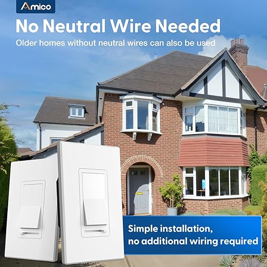 Amico 1 Pack Dimmer Light Switch, Single-Pole or 3-Way Compatible Slide Control Dimmer, Suitable for 150W LED Light/CFL/Incandescent and 600W Tungsten Bulb, Wall Plates and Screws Included, White