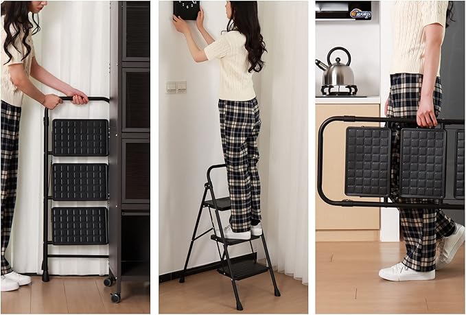 4-Step Ladders Folding Step Stool with Anti Slip Pedal and Handgrip Portable Sturdy Ladder for Home & Office 330 Lbs White