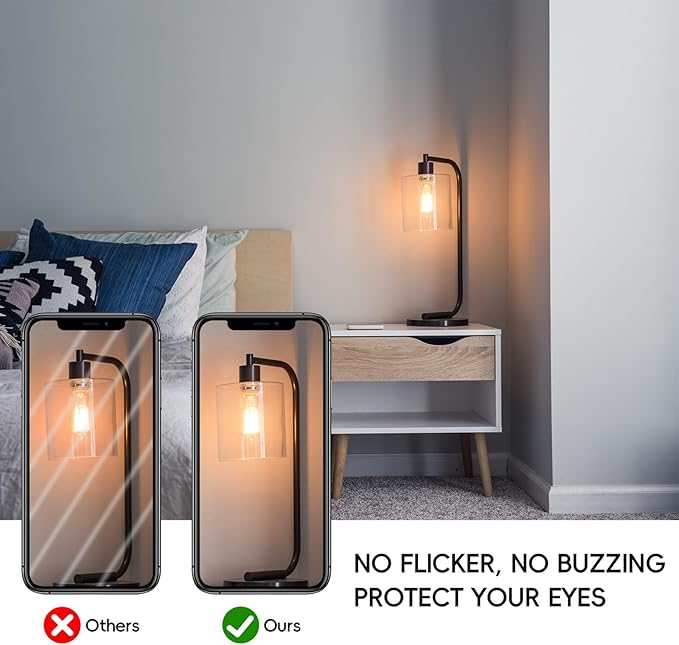 Jensense Edison LED Light Bulbs 8Watt Dimmable, 2700K Warm White, E26 Base, 60W Equivalent, Vintage Style, 800lm, CRI 90, Clear Glass, 24 Pack