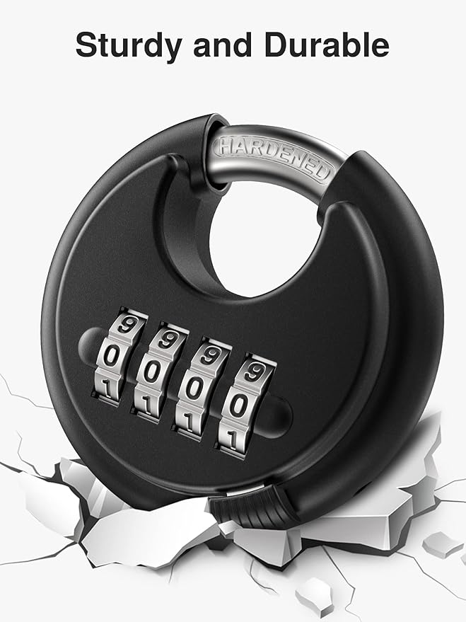 Puroma Combination Lock, 4 Digit Disc Padlock with Hardened Steel Shackle, Keyless Heavy Duty Combo Lock for Outdoor Sheds Fence, Gate Hasps, Storage Unit, School Gym Locker (2 Pack, ‎Black)
