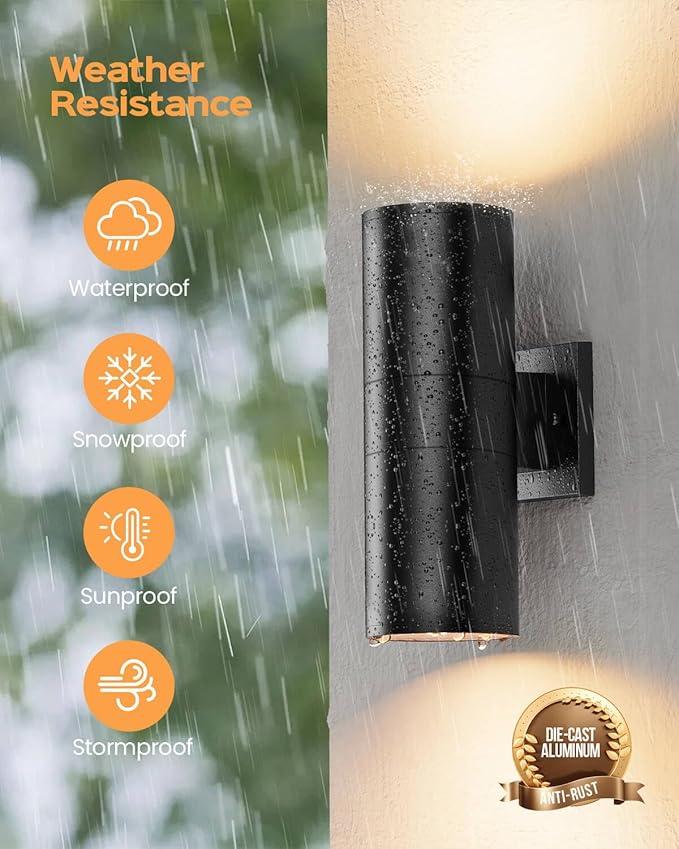 SHIMR Dusk to Dawn Outdoor Lighting 2 Pack, Modern Exterior Light Fixture Wall Mount ETL Listed, Aluminum Waterproof Black Up and Down Outside Lights for House Porch Garage, LED Bulbs Include
