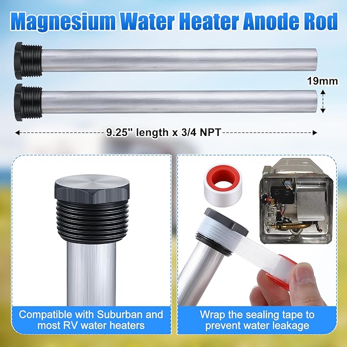 Saillong 4 Pieces RV Water Heater Elements Include 1 Anode Rod 1 Electric Heater Element 1 Dual Hex Wrench and 1 Tape Replacement Kit Compatible with Suburban RV Parts