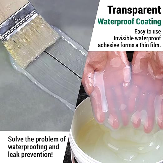 1Kg/36Fl.oz Transparent Waterproof Coating Invisible Waterproof Agent Set with Indoor&Outdoor Insulating Sealant with Wooden Brush Putty Knife Cut Resistant Work Gloves