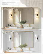 Indoor Wall Sconces, HWH Hardwired Black and Gold Bathroom Sconces Wall Lighting with Frosted Milk White Striped Glass, Modern Sconces Wall for Bathroom Hallway, 5HZG97B-2W BK+BG