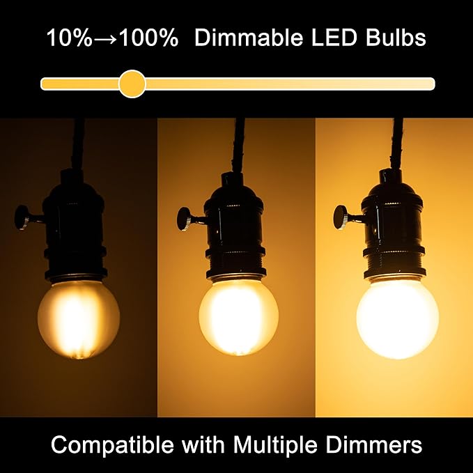Frosted G16.5 Led Bulb, Matt Vanity Globe Light Bulbs, E26 Dimmable Globe Small Round Edison Light Bulbs, 6w 2700k Vintage LED Filament Edison Bulb