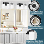3-Light Bathroom Vanity Light Fixtures Over Mirror, Rustproof Vanity Lights for Bathroom, Modern Black Bathroom Lights Wall Mount with Milky White Glass Shades for Bedroom Living Room