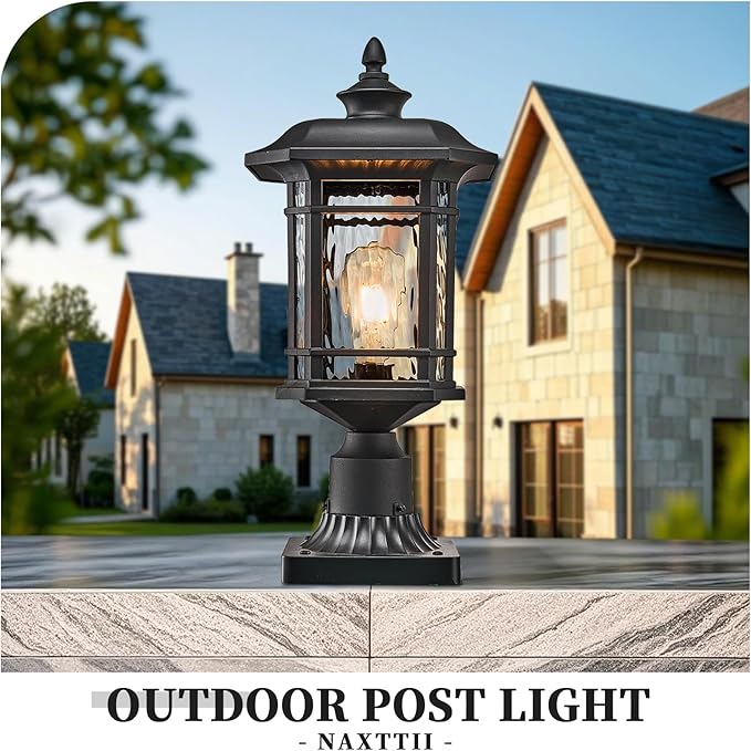 Outdoor Post Light 18.3" Waterproof Pole Light with Water Ripple Glass for Garden Patio Pathway E26 Socket