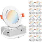 PARMIDA (12 Pack) 4 Inch LED Gimbal 5CCT Recessed Lighting, Directional Adjustable Canless Ceiling Light with J-Box, 2700K-5000K 5 Color Selectable, 9W, Eyeball Ultra-Thin Slim Panel, Dimmable, ETL