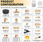 CheeMuii 86 PCS Brass DOT Air Line Fittings with 100FT 1/4" and 50FT 3/8" DOT Air Line Kit Push Lock Air Fitting Quick Connect & NPT Thread Fittings with Pneumatic Tubing
