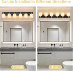 6 Light Modern Bathroom Light Fixtures Over Mirror, Black Gold Vanity Lights for Bathroom Wall Sconces with Milky White Glass Shades, E26 Socket (Bulbs Not Included)