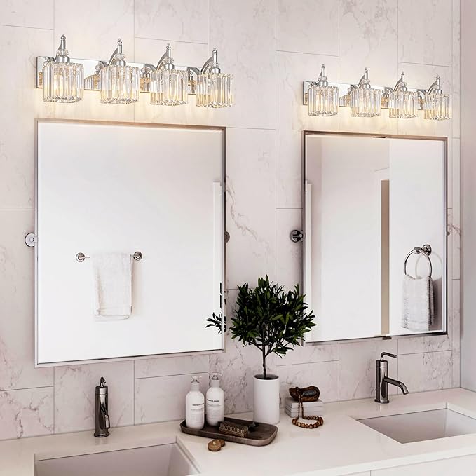 Crystal Vanity Lights Chrome 4 Light Bathroom Light Fixtures Over Mirror Modern Vanity Light for Bathroom