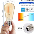 MASTERY MART 36 Pack Dimmable Vintage E26 LED Light Bulb, 2200K Warm White 5.5W (60 Watt Equivalent), Glass ST19 Antique Edison Style, 400LM, Decorative Filament Bulb, UL and Energy Star