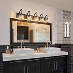 5-Light Crystal Vanity Light, Modern Black Bathroom Wall Sconce with K9 Crystal Shades, 42.51" Long Over Mirror Lighting for Vanity, Makeup, Hallway, Elegant & Easy Installation