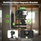 Huepar 16 Lines Self Leveling Laser Level 4x360° Cross Line Laser with Receiver -LCD Screen, 4D Bluetooth Green Beam Tiling Floor Laser Tool, 360° Horizontal/Vertical Laser Kit -Remote Control S04-5RG