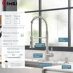 GIMILI Kitchen Faucet with Soap Dispenser, Commercial Single Handle Spring Brushed Nickel Pull Out Kitchen Sink Faucets with Pull Down Sprayer