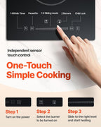 VEVOR Built in Electric Stove Top, 12 inch 2 Burners, 240V Glass Radiant Cooktop with Sensor Touch Control, Timer & Child Lock Included, 9 Power Levels for Simmer Steam Slow Cook Fry