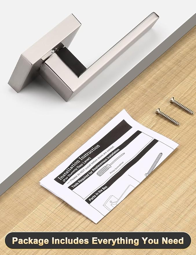 2 Pack Dummy Door Handles Brushed Nickel for Left Hand and Right Hand, Mordern Square Closet Hallway Door Knobs, Non-Turning Single Side Pull